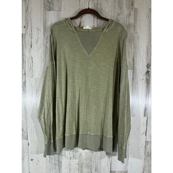 Easel Hoodie Size Medium Moss Green Slub Knit Exposed Seams Sunwashed Oversized - Picture 1 of 6